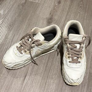 Custom Nike Air Max Cream Sneakers with Pink Brown Laces and Silver Trim